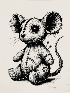La souris Pique., par Lannïck Dinard, collection Poupée vaudou, Encre, 2024, 14 x 11