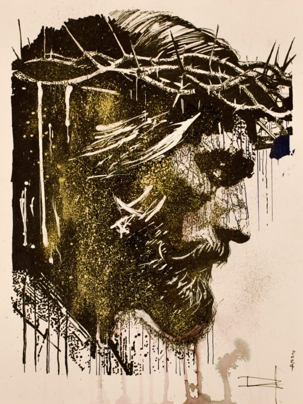 Résurrection, par Lannïck Dinard, collection Portrait, Encre, fusain et aquarelle, 2024, 12 x 9